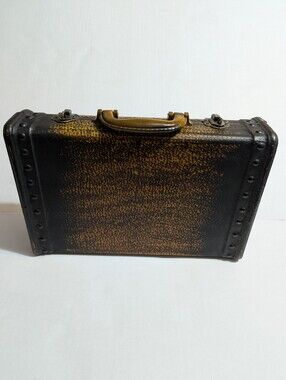 Decorative Small Suitcase Luggage Wrapped Wood Handle, Brass Hardware,